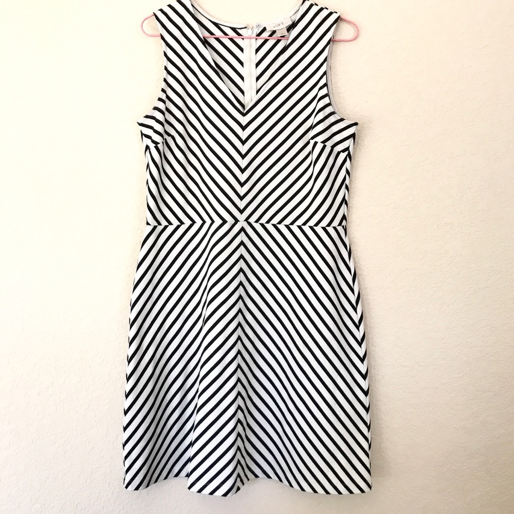 LOFT Black & White Striped Flare Dress